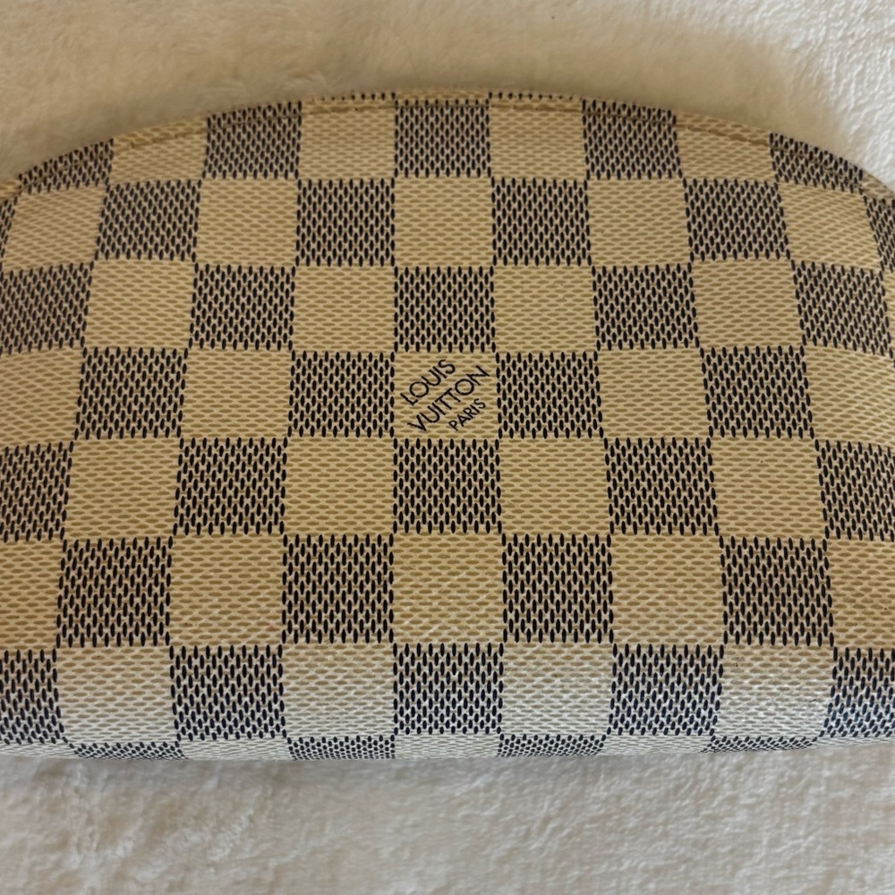 Louis Vuitton Blue and Cream Checkered Cosmetic Bag